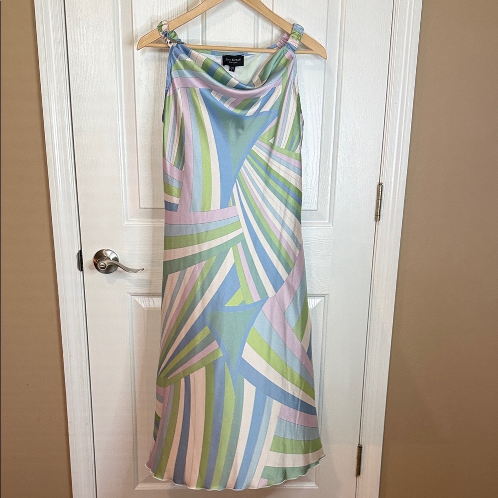Isaac Mizrahi Pastel Geometric Cowl Maxi Dress - Blue, Pink & Green - Picture 3 of 5